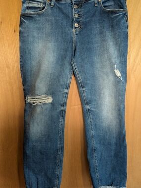 Silver Boyfriend Button-Fly Distressed Blue Denim Cropped Jeans